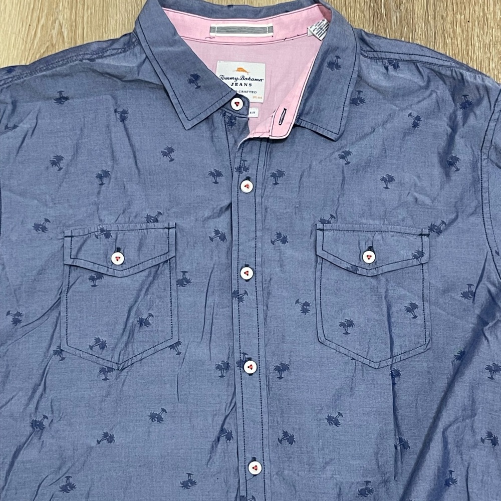 Tommy Bahama Blue Palm Print Casual Shirt